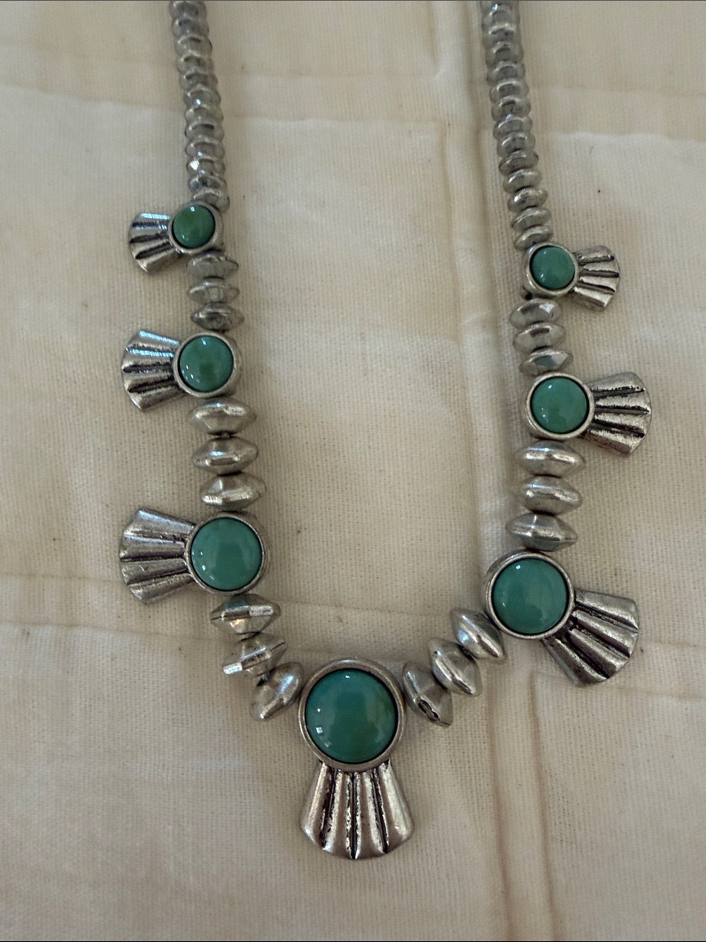 Silver-Tone Green Stone Southwest Necklace - Women Jewelry